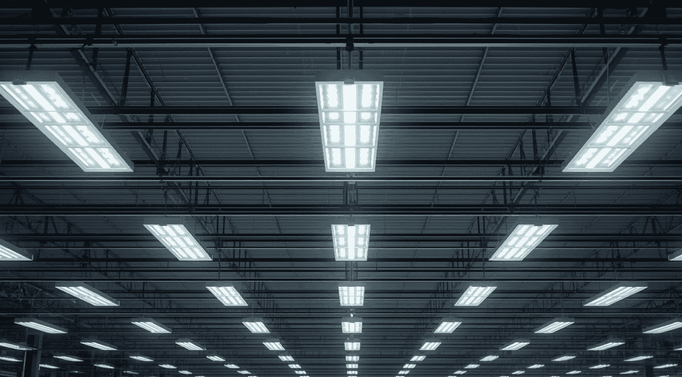 This modern facility utilizes a symmetric uniyonds layout to provide consistent, flicker-free light across the floor.